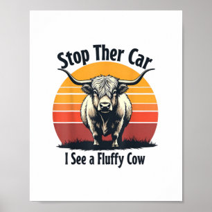 Póster Detén el auto veo vaca flautista de vaca retro