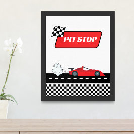 Póster Detención rápida de un coche de carrera retro rojo