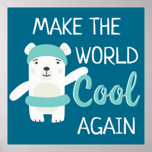 Póster Detener el cambio climático Oso polar con anillo d