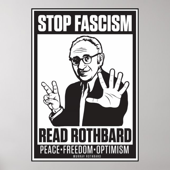 Póster Detener el fascismo: leer la imagen de Rothbard (Frente)