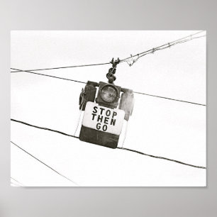 Póster Detener el Poster B&W de Stoplight Street Light