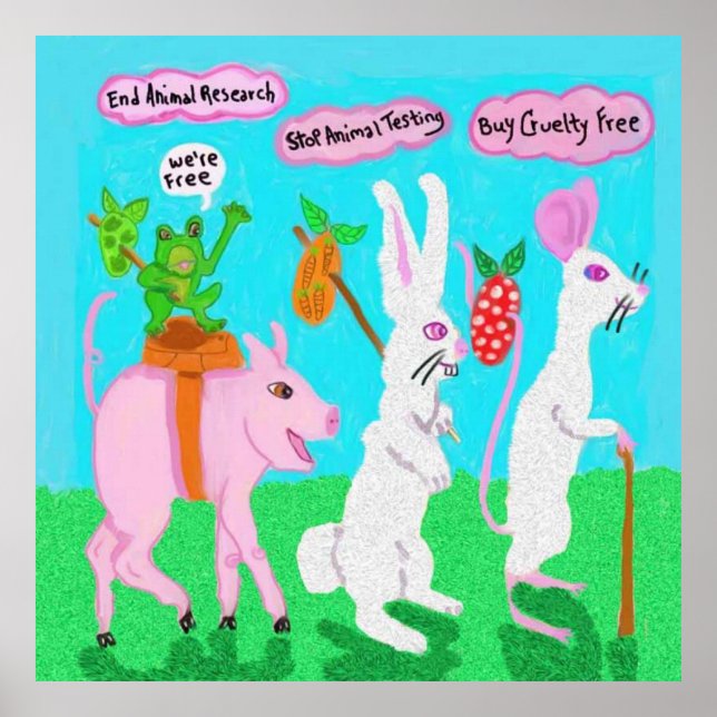 Póster Detener las pruebas con animales (Frente)