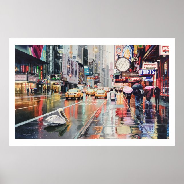 Póster "Detour" Pelican, Poster de acuarela de Nueva York (Frente)