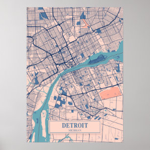 Póster Detroit - Mapa de la ciudad de Michigan Breezy