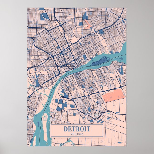 Póster Detroit - Mapa de la ciudad de Michigan Breezy (Frente)