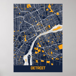 Póster Detroit - Mapa de Michigan Bluefresh