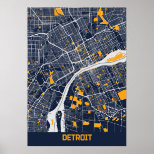 Póster Detroit - Mapa de Michigan Bluefresh