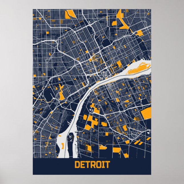 Póster Detroit - Mapa de Michigan Bluefresh (Frente)
