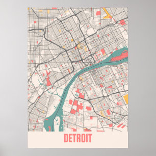 Póster Detroit - Mapa de Michigan Chalk City