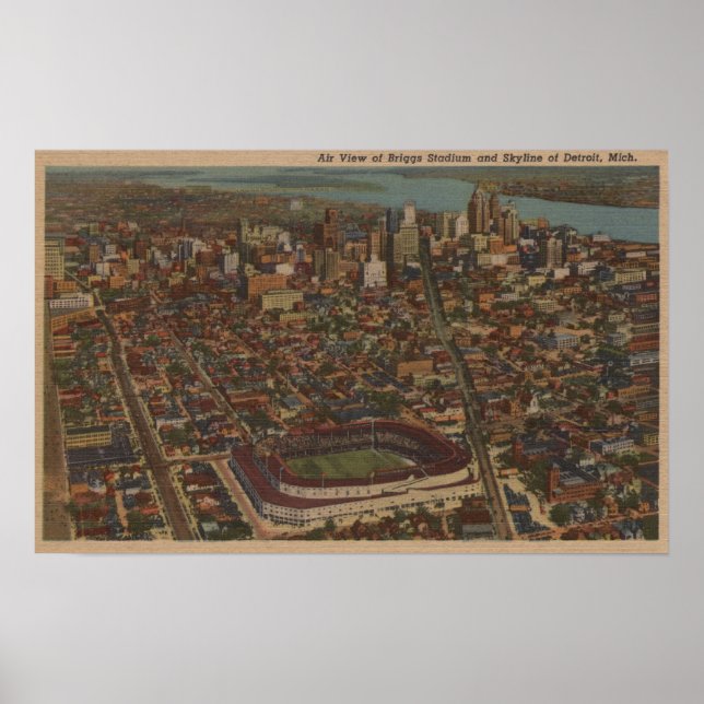 Póster Detroit, MI - Estadio Aéreo Briggs de Béisbol (Frente)