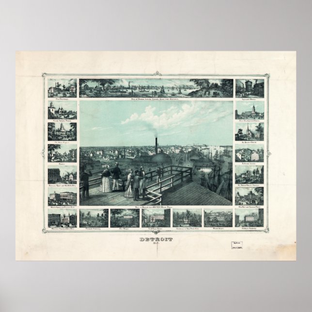 Póster Detroit, Michigan (1852) (Frente)