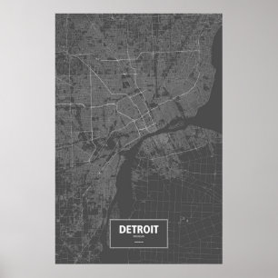 Póster Detroit, Michigan (blanco sobre negro)