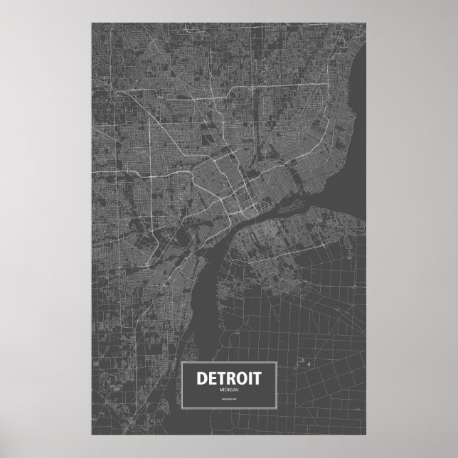 Póster Detroit, Michigan (blanco sobre negro) (Frente)