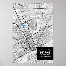 Póster Detroit, Michigan City Map + Mark Your Location