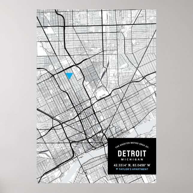 Póster Detroit, Michigan City Map + Mark Your Location (Frente)