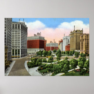 Póster Detroit Michigan City View 1920