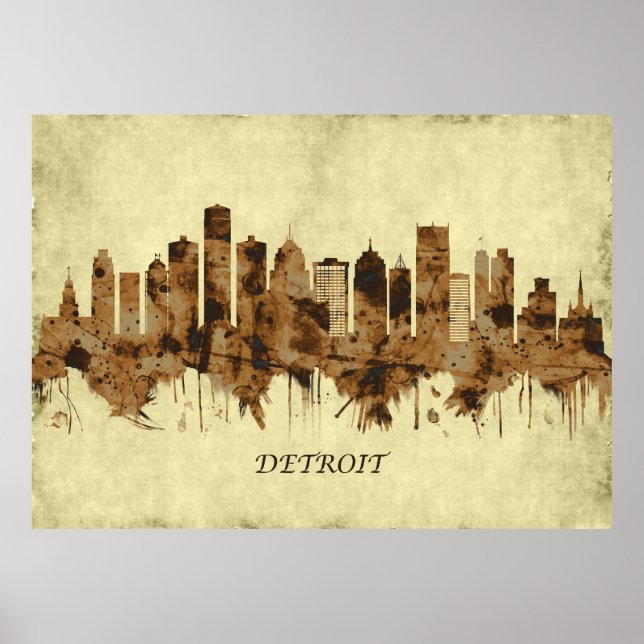 Póster Detroit Michigan Cityscape (Frente)