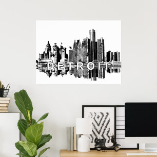 Póster Detroit, Michigan con tinta negra