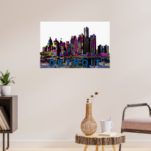 Póster Detroit, Michigan en graffiti