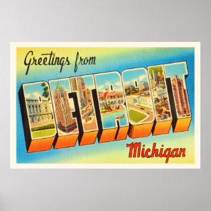 Póster Detroit Michigan MI Antiguo recuerdo de viajes de 