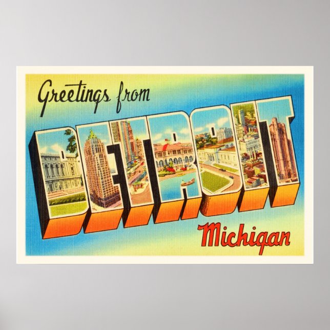 Póster Detroit Michigan MI Antiguo recuerdo de viajes de  (Frente)
