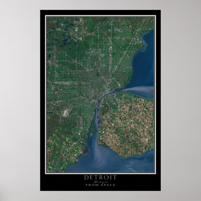 Póster Detroit Michigan Satellite Poster Map (Frente)