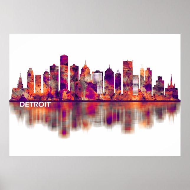 Póster Detroit Michigan Skyline (Frente)