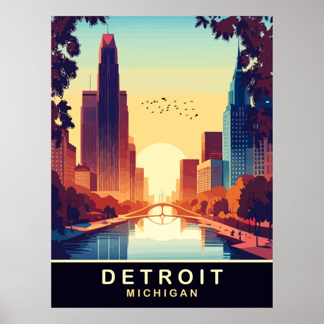 Póster Detroit, Michigan, Viajes (Frente)