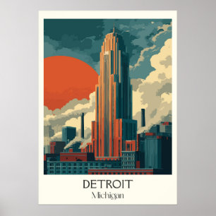 Póster Detroit Michigan Vintage Icónica City Skyline Art