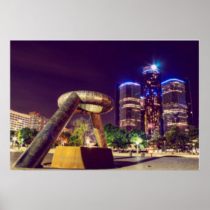 Póster Detroit Night Skyline
