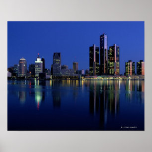 Póster Detroit Skyline at Night