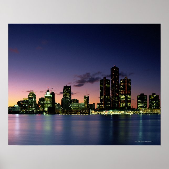 Póster Detroit Skyline en Dusk 2 (Frente)