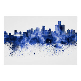 Póster Detroit skyline in watercolor