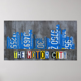 Póster Detroit The Motor City Skyline License Plage Art