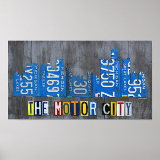 Póster Detroit The Motor City Skyline License Plage Art