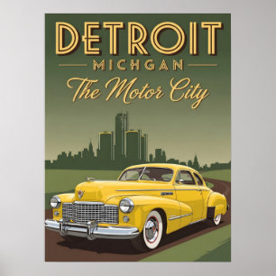 Póster Detroit Vintage Michigan la ciudad del motor