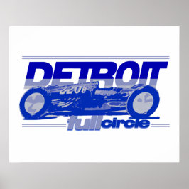 Póster Detroit Vintage Race Car Full Circle hecho en azul