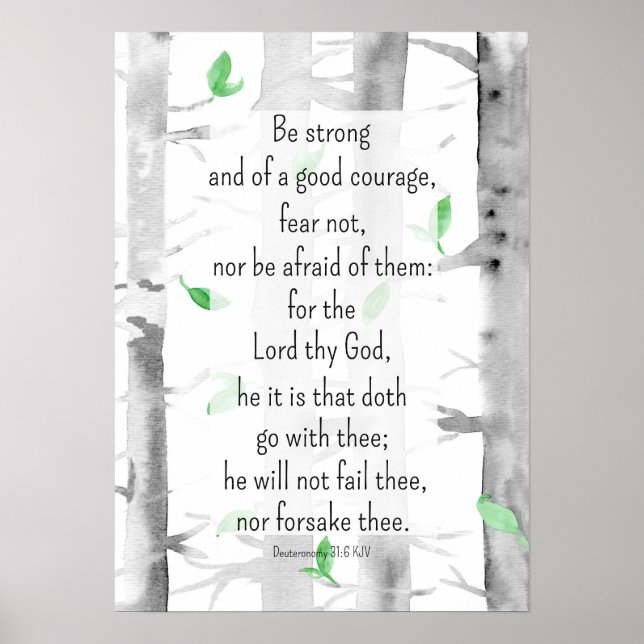 Póster Deuteronomio 31:6 Escritura Biblia Verse Árboles (Frente)