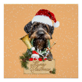 Póster Deutsch Drahthaar, ¡Feliz Navidad! botón de imán