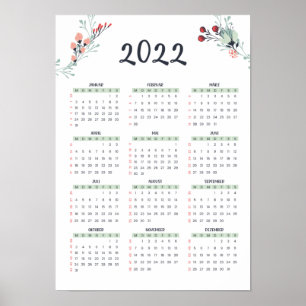 Póster Deutscher Jahreskalender mit KW 2022 A3 Grösse