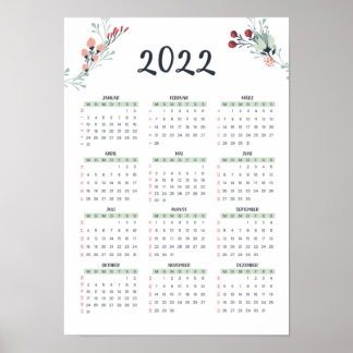 Póster Deutscher Jahreskalender mit KW 2022 A3 Grösse