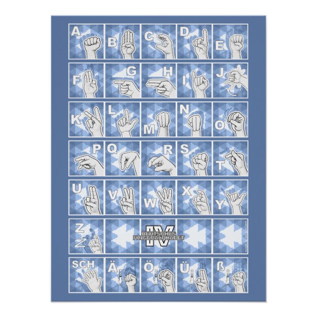 Póster Deutsches Fingeralphabet 4 - blau / (Anverso)