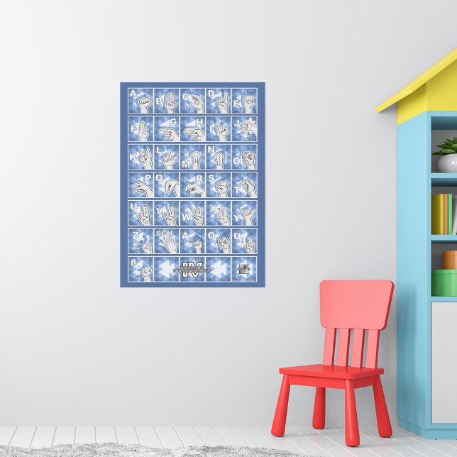 Póster Deutsches Fingeralphabet 4 - blau / (Guardería 1)