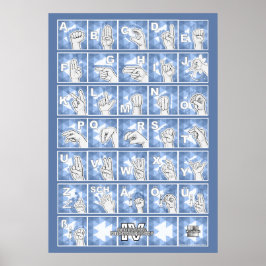 Póster Deutsches Fingeralphabet 4 - blau /