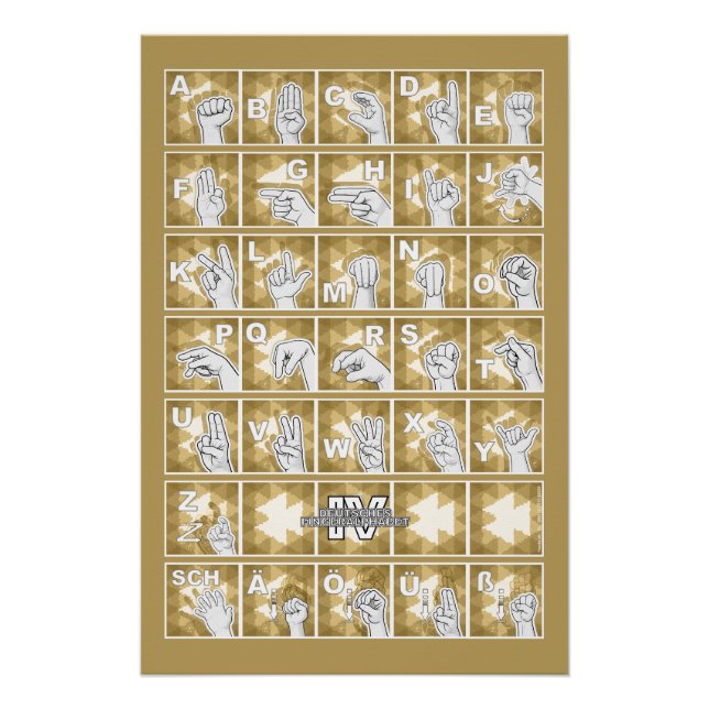 Póster Deutsches Fingeralphabet 4 - gelb / (Anverso)