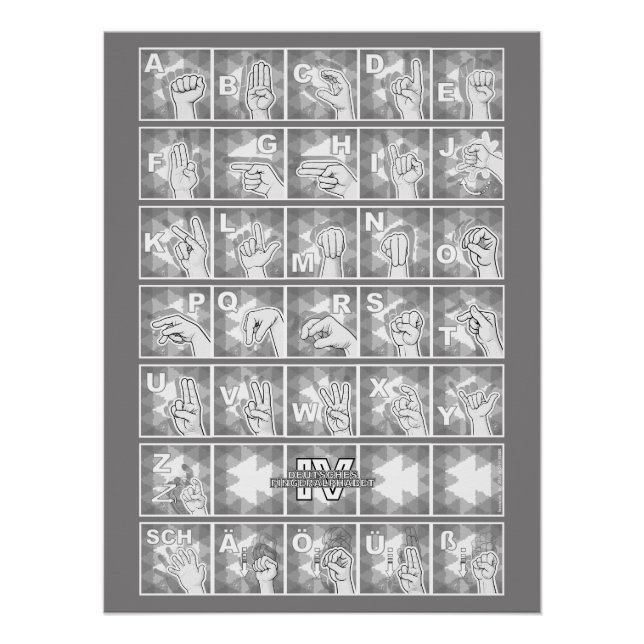 Póster Deutsches Fingeralphabet 4 - grau / (Anverso)