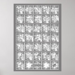 Póster Deutsches Fingeralphabet 4 - grau /