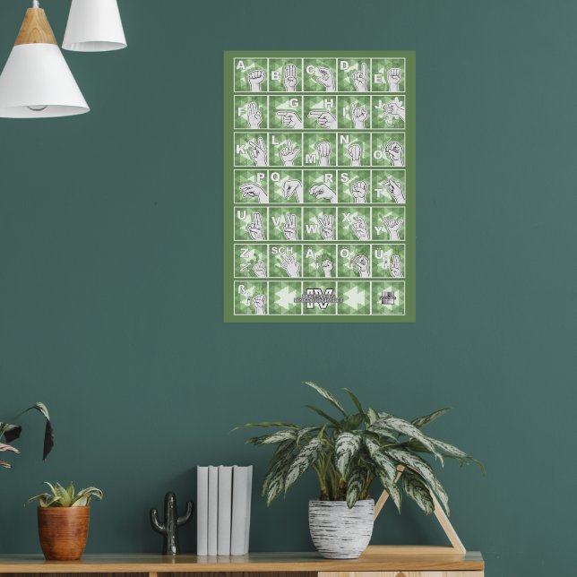 Póster Deutsches Fingeralphabet 4 - grün / (Salón 1)