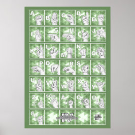 Póster Deutsches Fingeralphabet 4 - grün /