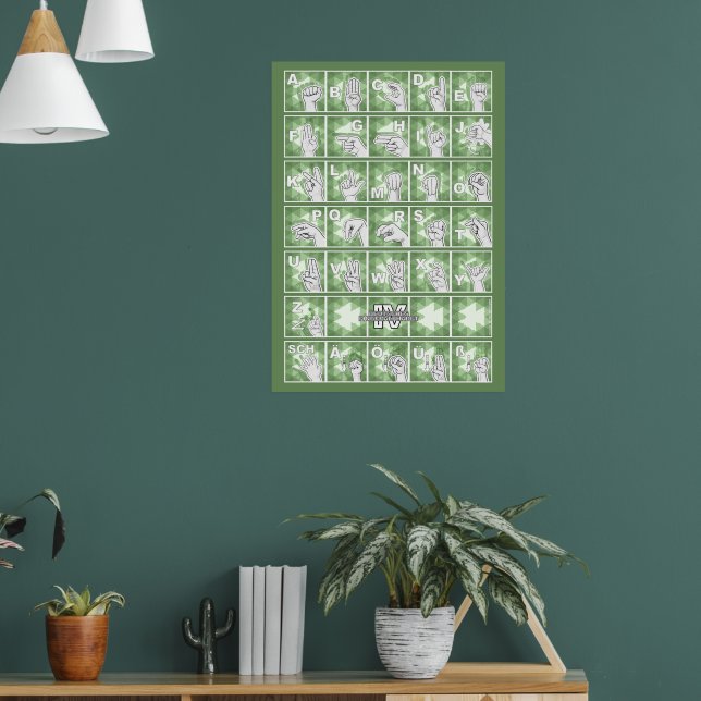 Póster Deutsches Fingeralphabet 4 - grün / (Salón 1)